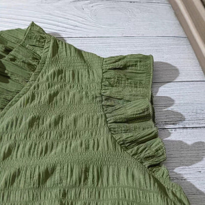 New Women's V-neck Ruffled Short-sleeve Blouse Loose
