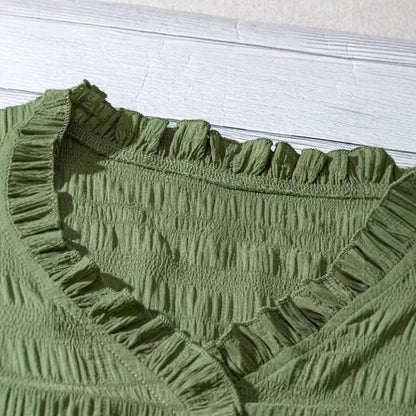 New Women's V-neck Ruffled Short-sleeve Blouse Loose