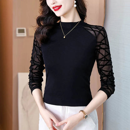 Spring New Arrival Lace-spliced Flocking Slim-fit